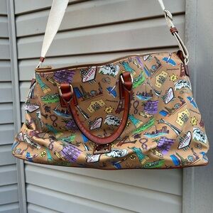 Dooney & Bourke Tan Travel Bag with Colorful Print weekender NWOT print